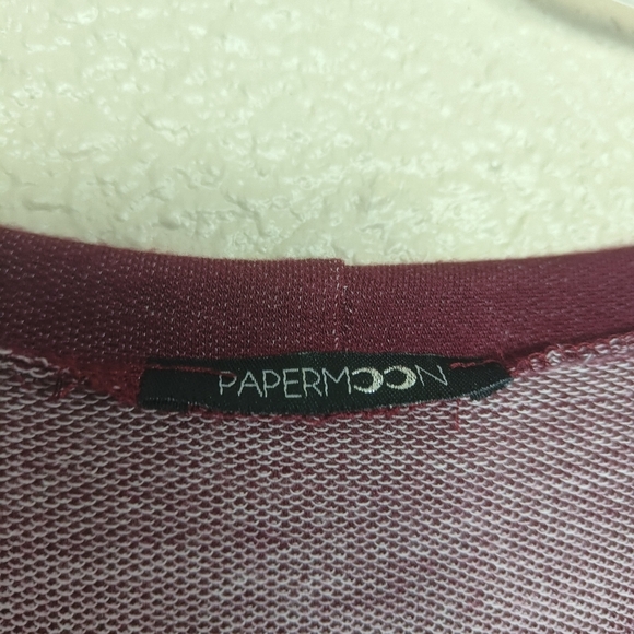 Papermoon Stitch Fix Marisol Mixed Media Knit Top cherry and white SZ L top3/4 - Picture 9 of 9